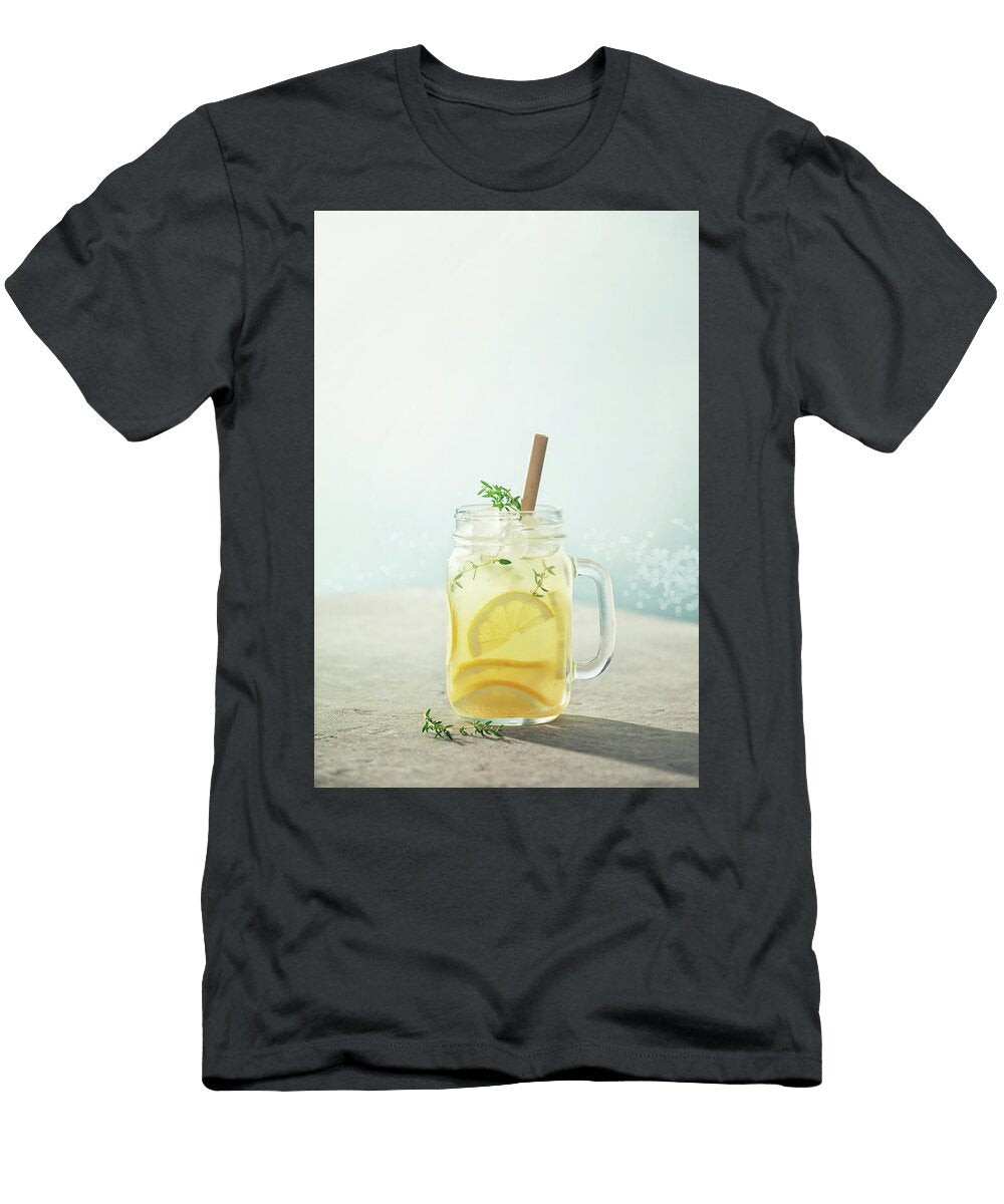 Summer Drink with Lemon and Rosemary Close Up Summer Drinks and Vacation Concept Sunny Day Shadows Natalia Klenova T-Shirt
