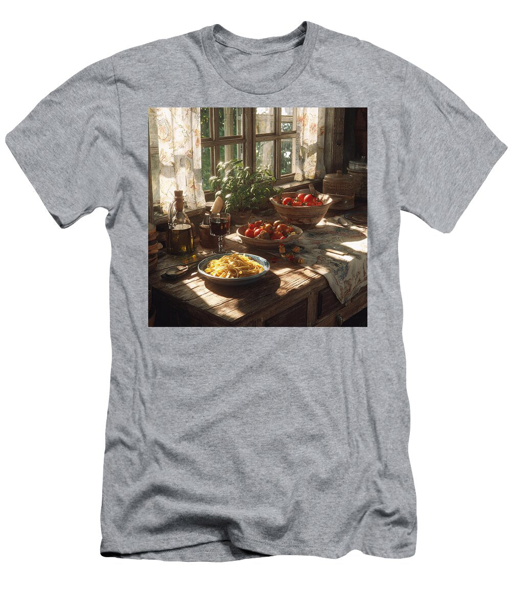 Sunlit Rustic Kitchen with Fresh Ingredients Tornike Gachechiladze T-Shirt
