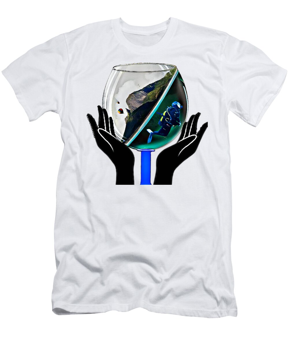 Surreal Underwater Wineglass Scene Art Speaks By Chanel Lindsey T-Shirt