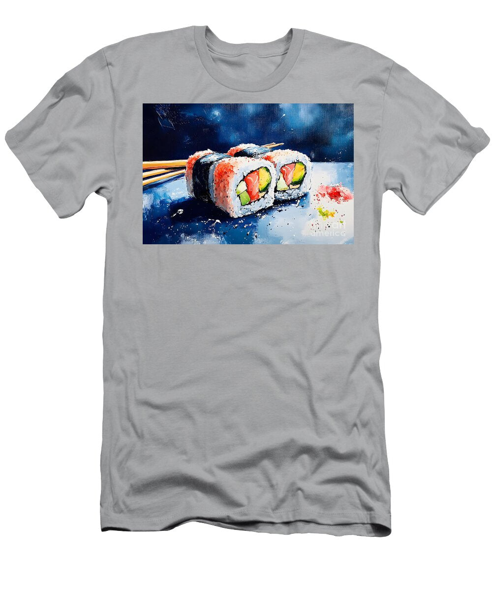 Sushi Perfection Avocado and Salmon Rolls with Garnish Elegance Olfactoart Studio T-Shirt
