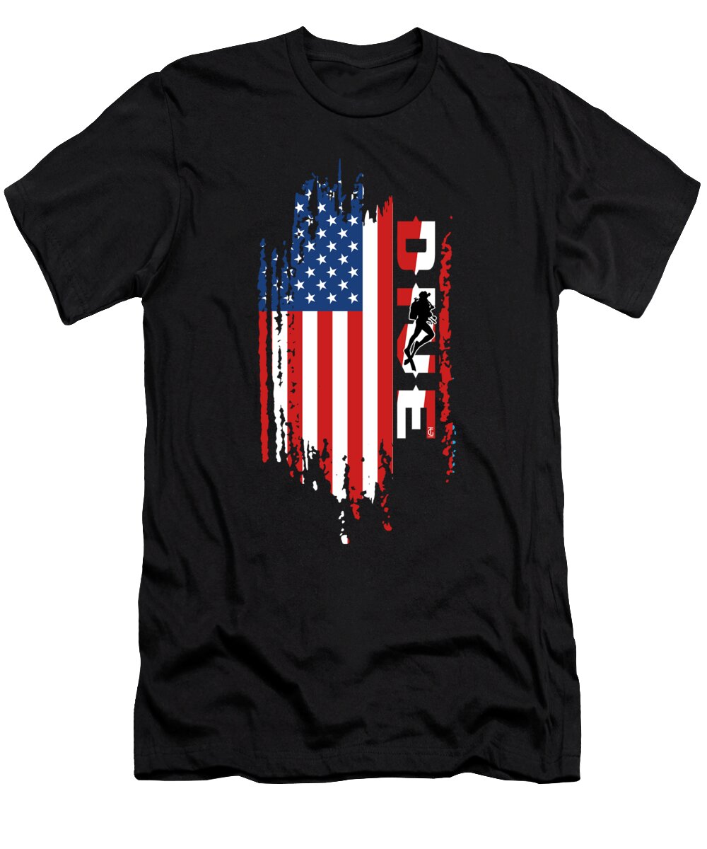 Swimming Diving American USA Flag Scuba Diver Snorkeling Team Thomas Larch T-Shirt