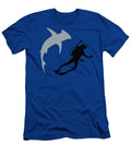 Swimming with Sharks Scuba Diver and Shark Silhouettes Donald Willis T-Shirt