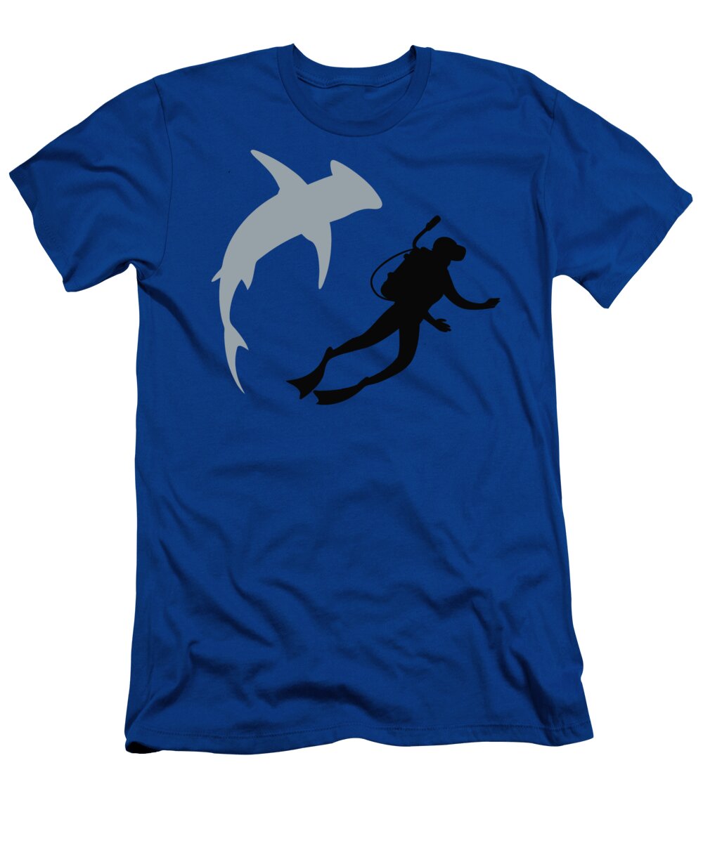 Swimming with Sharks Scuba Diver and Shark Silhouettes Donald Willis T-Shirt