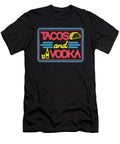 Tacos and Vodka Neon Alcohol Lovers Bartender Gifts Noirty Designs T-Shirt