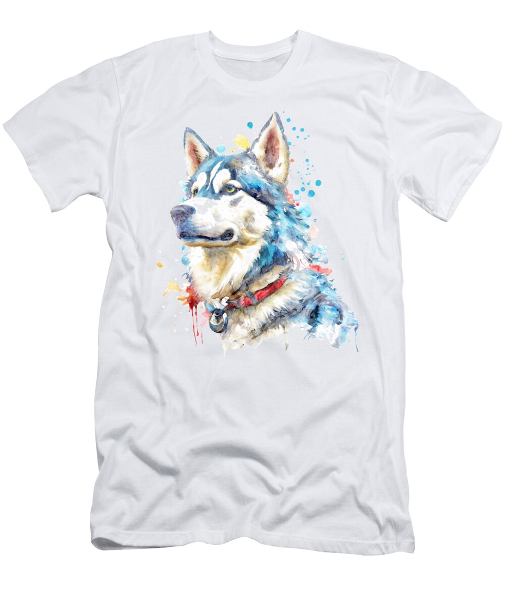The Lead Dog Husky Dog Head Watercolor Portrait Marian Voicu T-Shirt