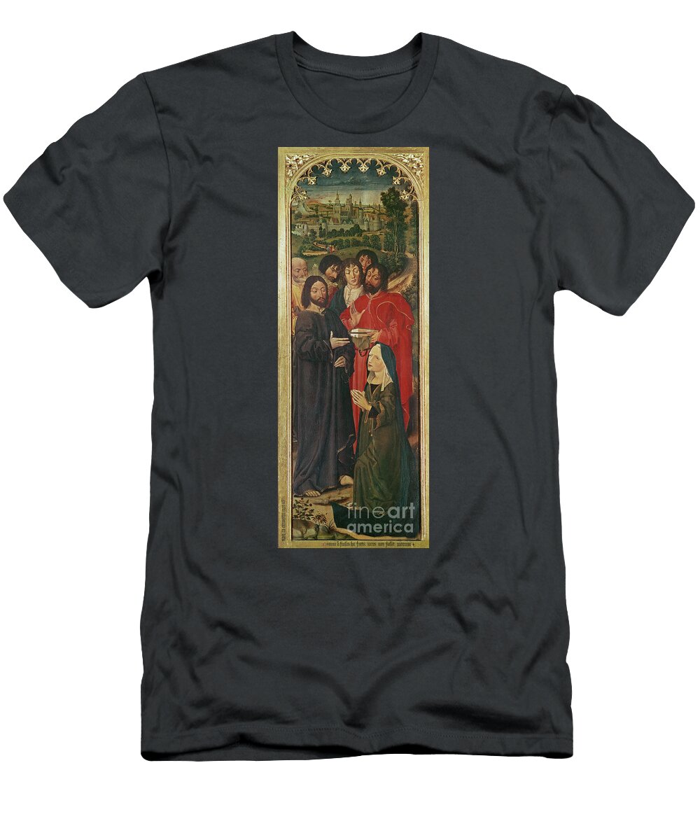 The Resurrection of Lazarus Triptych Left Panel of Martha Kneeling Before Christ 1461 Nicolas Froment T-Shirt