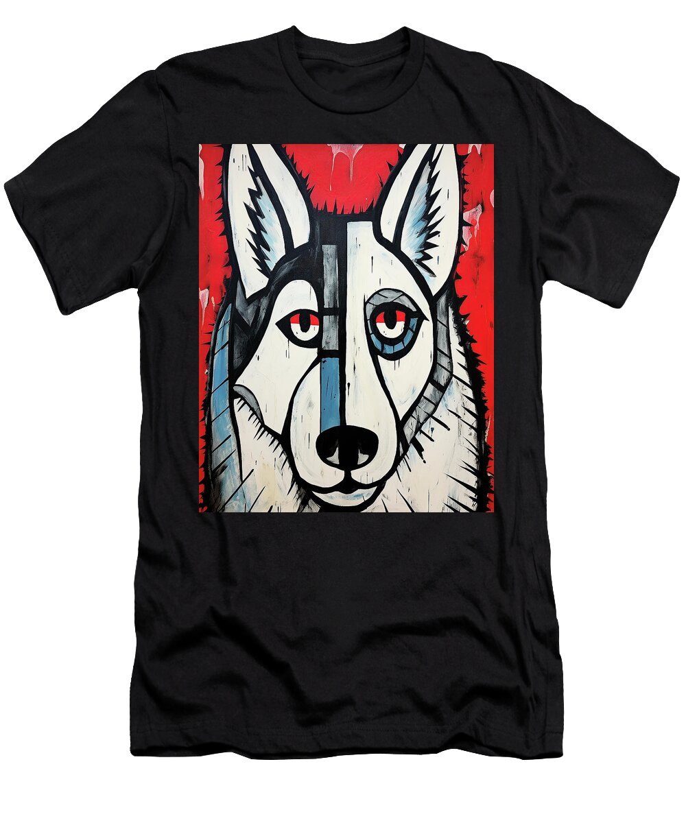 The Siberian Husky Dog Red and Black 003 Ulises Dallaire Ulises Dallaire T-Shirt