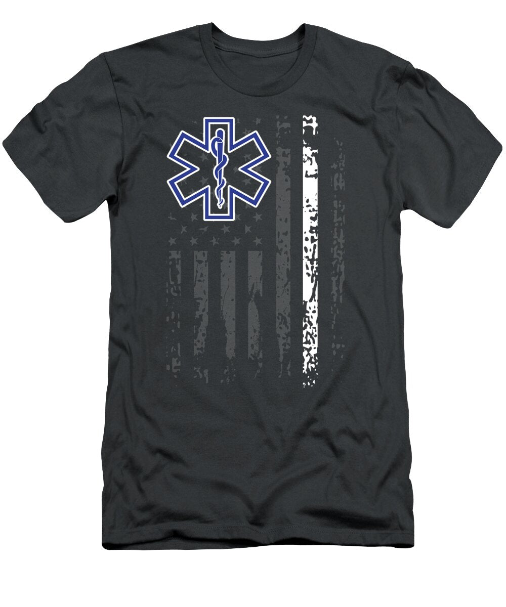 Thin White Line Ems Emt Paramedic American Flag Raul Camila T-Shirt