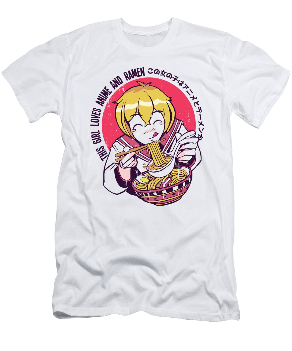 This Girl Loves Anime and Ramen Eating Ramen Licensed Art T-Shirt