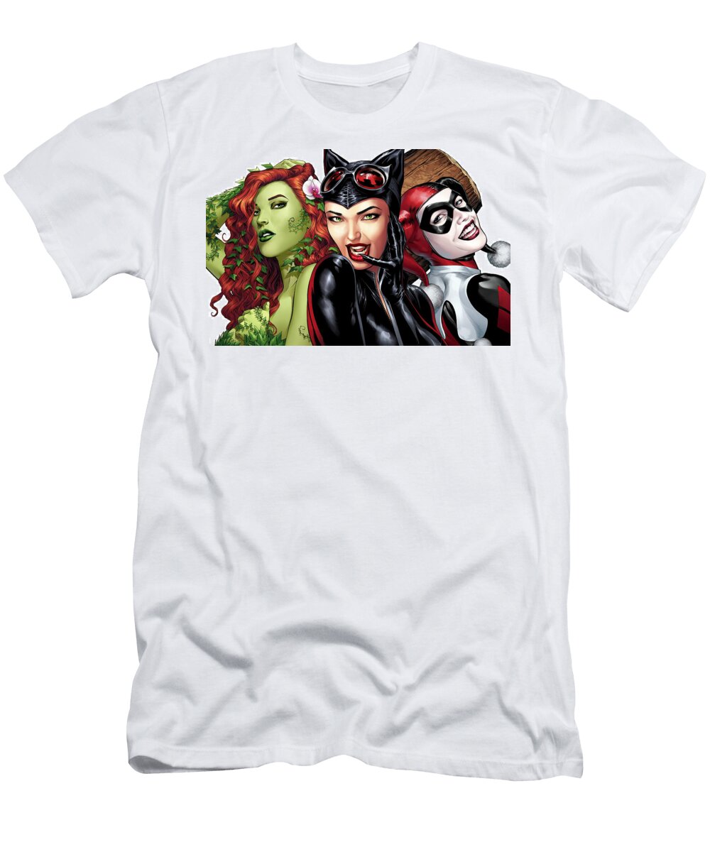 Three Comic Villains Pose Smiling Vibrant Matcha Coffe T-Shirt