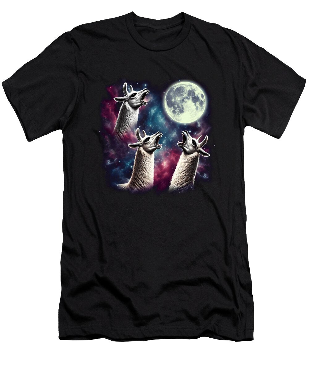 Three Llamas Alpacas Howling At Moon Funny Weird Cursed Meme Job T-Shirt