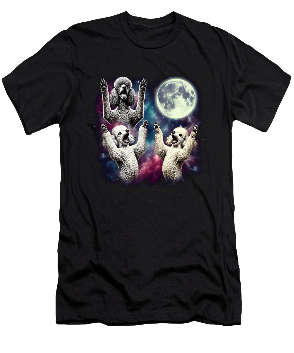 Three Poodles Howling At Moon Funny Weird Cursed Meme Job T-Shirt