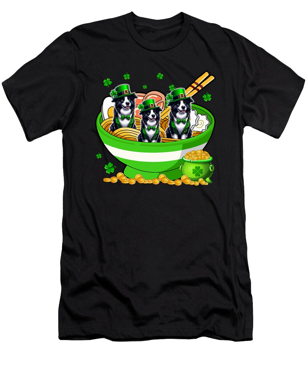 Three St Patricks Day Border Collies in Ramen Zyneu Gangd T-Shirt