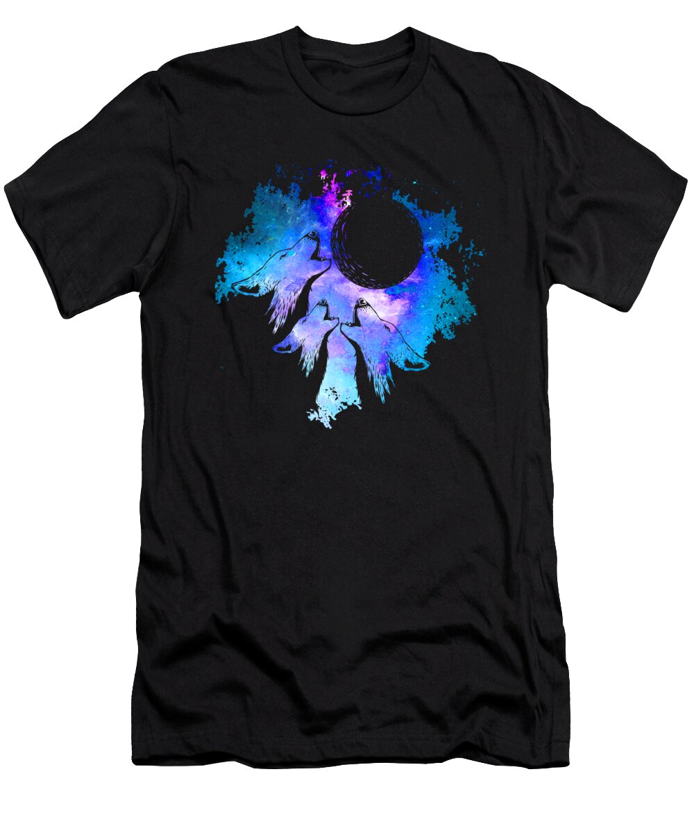 Three Wolves Moon Howling Galaxy Gift Idea Haselshirt T-Shirt