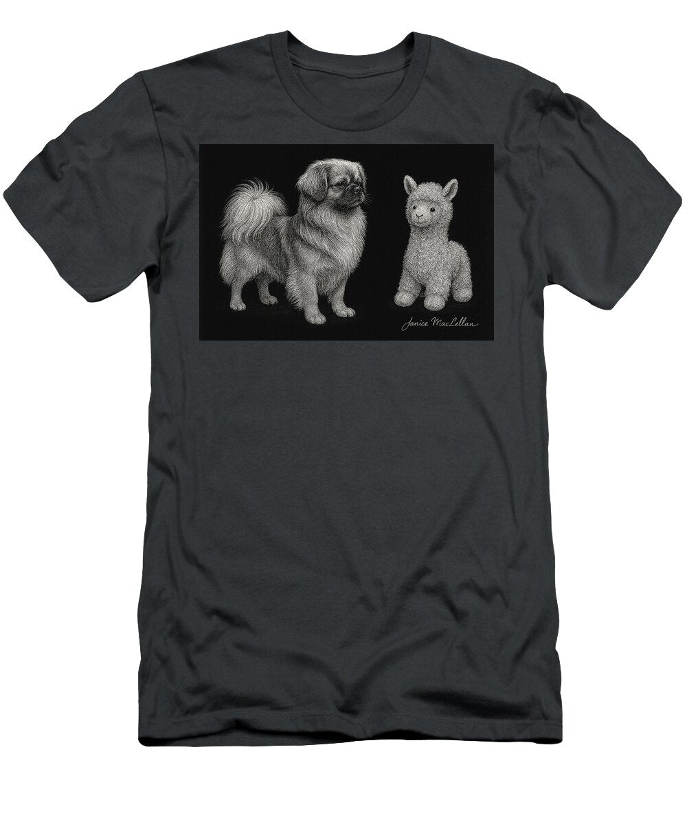 Tibetan Spaniel and Toy Alpaca Illustration Janice Maclellan T-Shirt