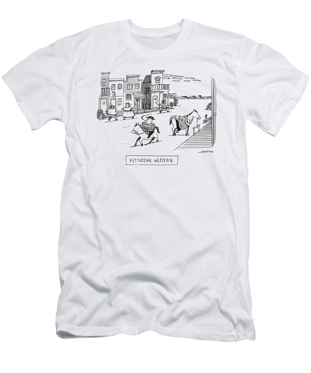 Title Fettucini Western Fat Cowboys Ride Horses Joe Dator T-Shirt