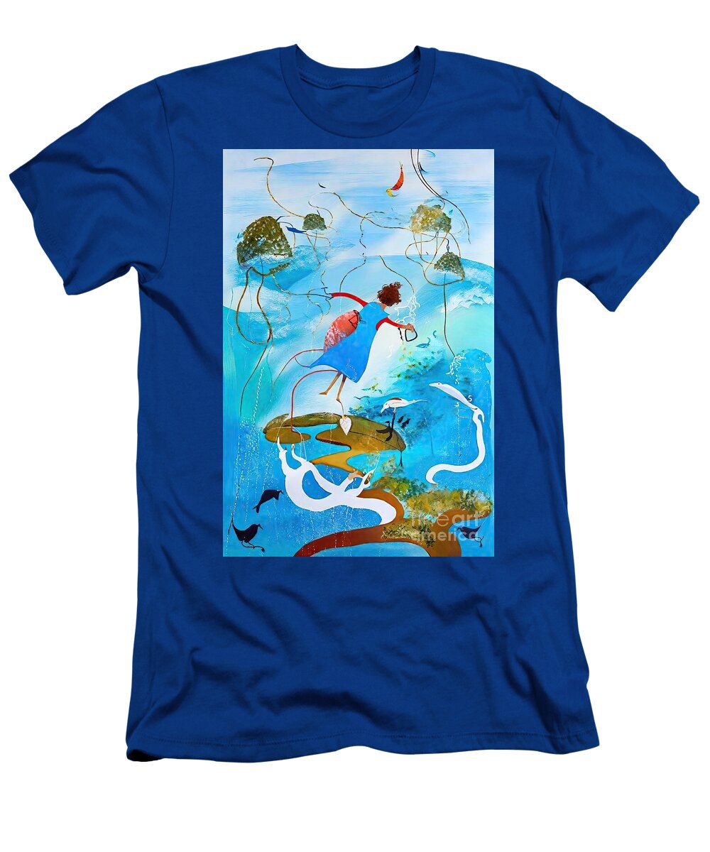 To the Rescue Painting Blue Brisbane Australia Abstract Landscape Fantasy Rescue Zen Activity Algae Animal Art Artistic Astrology Background Beautiful Beauty Blue Cancer Color Crab Crabs Creative N Akkash T-Shirt