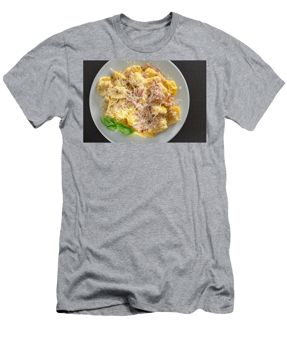 Tortellini Pasta with Ham and Grated Parmesan Top View Sebastian Radu T-Shirt