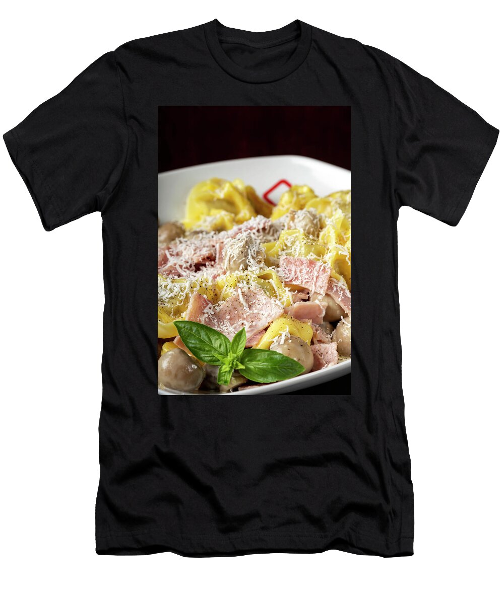 Tortellini Pasta with Parmesan Cheese Ham and Mushrooms Sebastian Radu T-Shirt