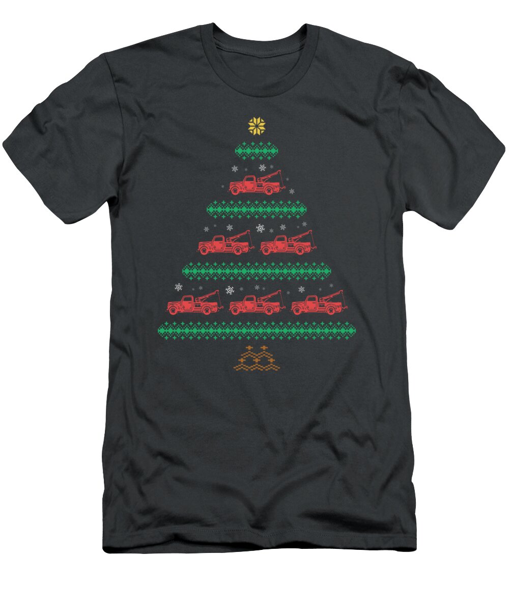 Tow Truck Ugly Christmas Wrecker Xmas Tree Towing Trucker Sania Gioia T-Shirt