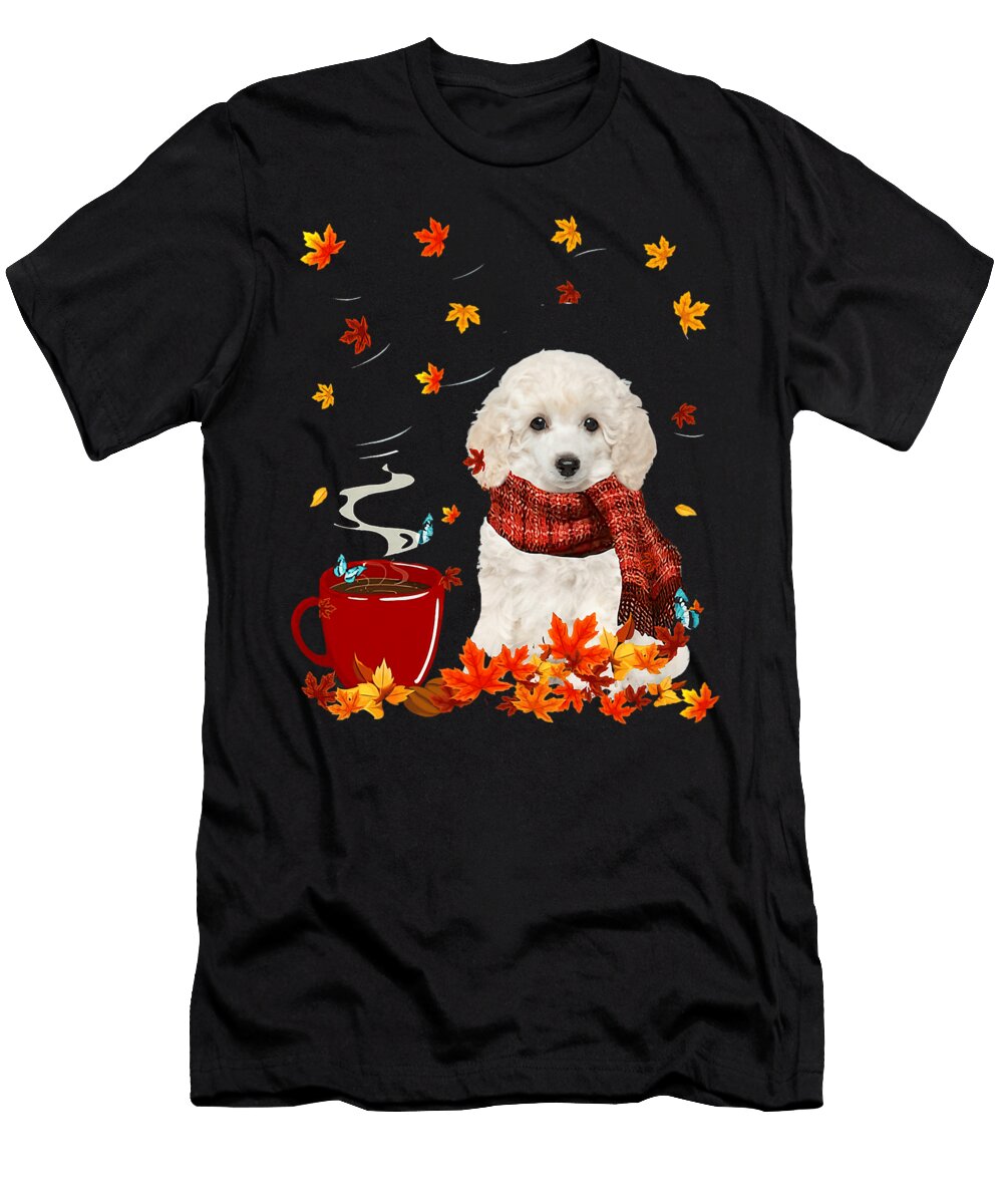 Toy Poodle Fall Red Scarf Autumn Leaf for Dog Natalie Lidford T-Shirt