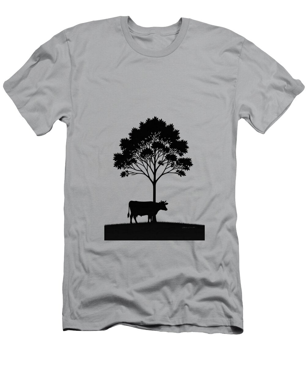 Tree and Cow Silhouette Minimalist Black and White Landscape Bob Orsillo T-Shirt