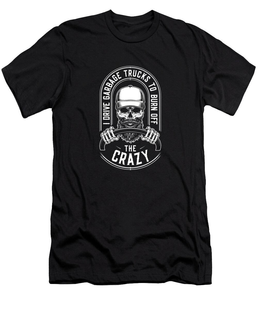 Truck Driver Skull Trucker Trucking Rig Garbage Truck Crazy Squirrel T-Shirt