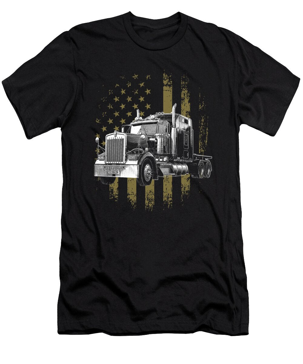 Trucker American Flag Big Rig Semi Trailer Truck Driver Gift Dhbubble T-Shirt