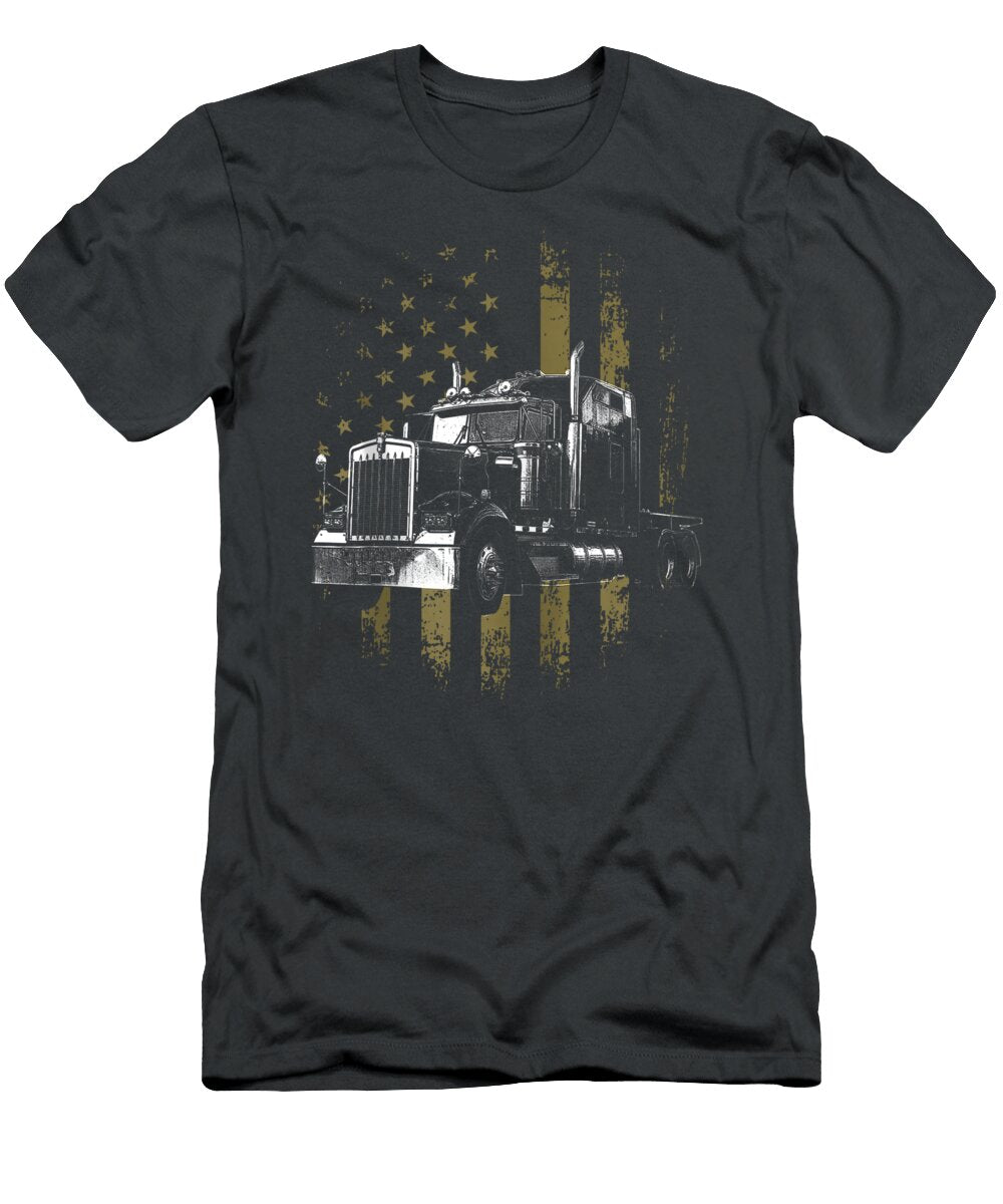 Trucker American Flag Big Rig Semitrailer Truck Driver Ewan Hayley T-Shirt