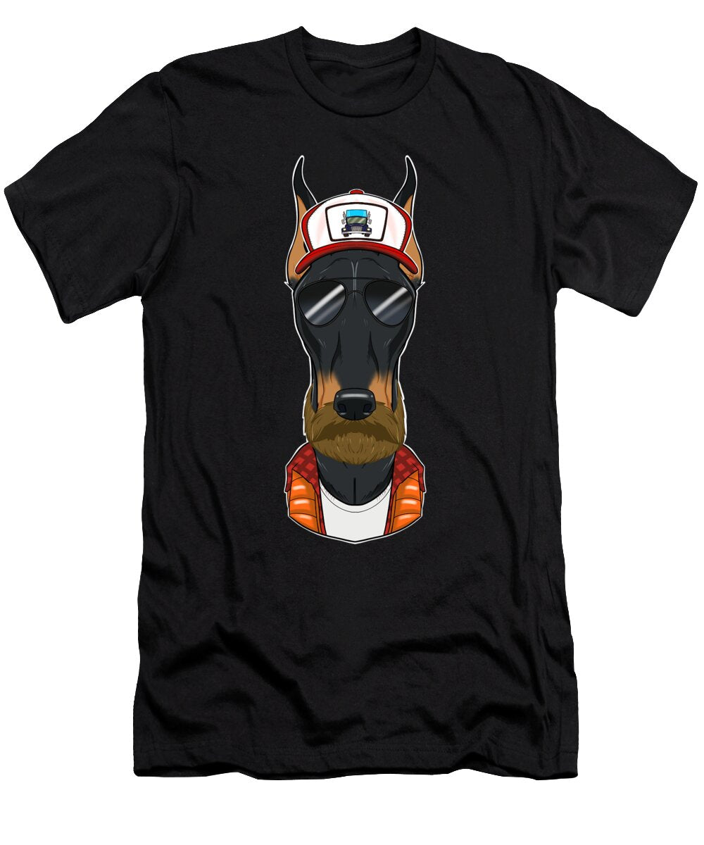 Trucker Dog I Truck Driver Doberman Maximus Designs T-Shirt