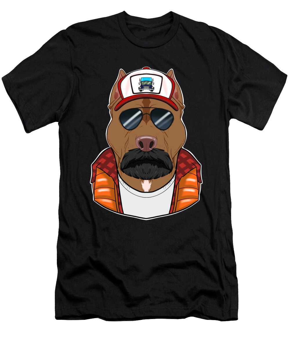 Trucker Dog I Truck Driver Pitbull Maximus Designs T-Shirt