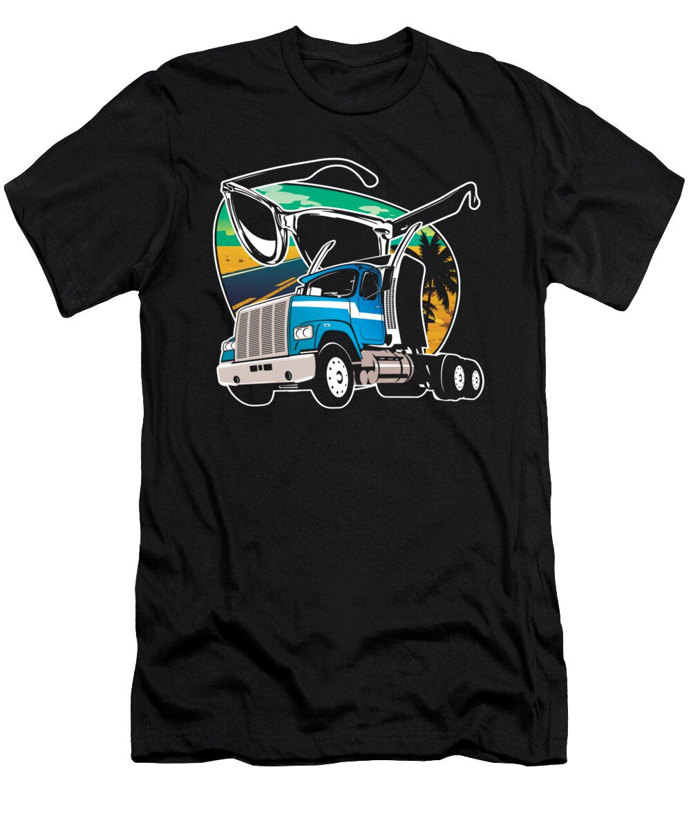Trucker Glasses Highway Driving Trailer Delivery Truck Thomas Larch T-Shirt