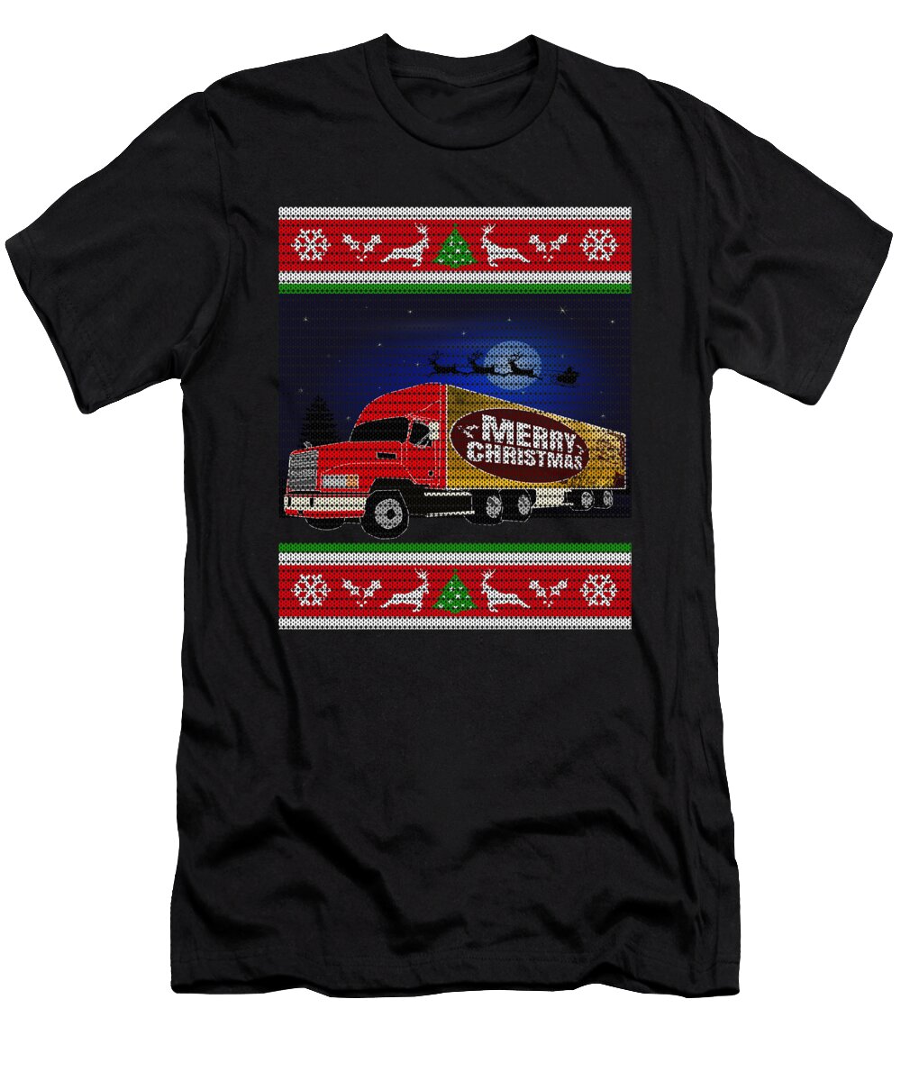 Trucker Present Ugly Christmas Sweater Truck Muc Designs T-Shirt