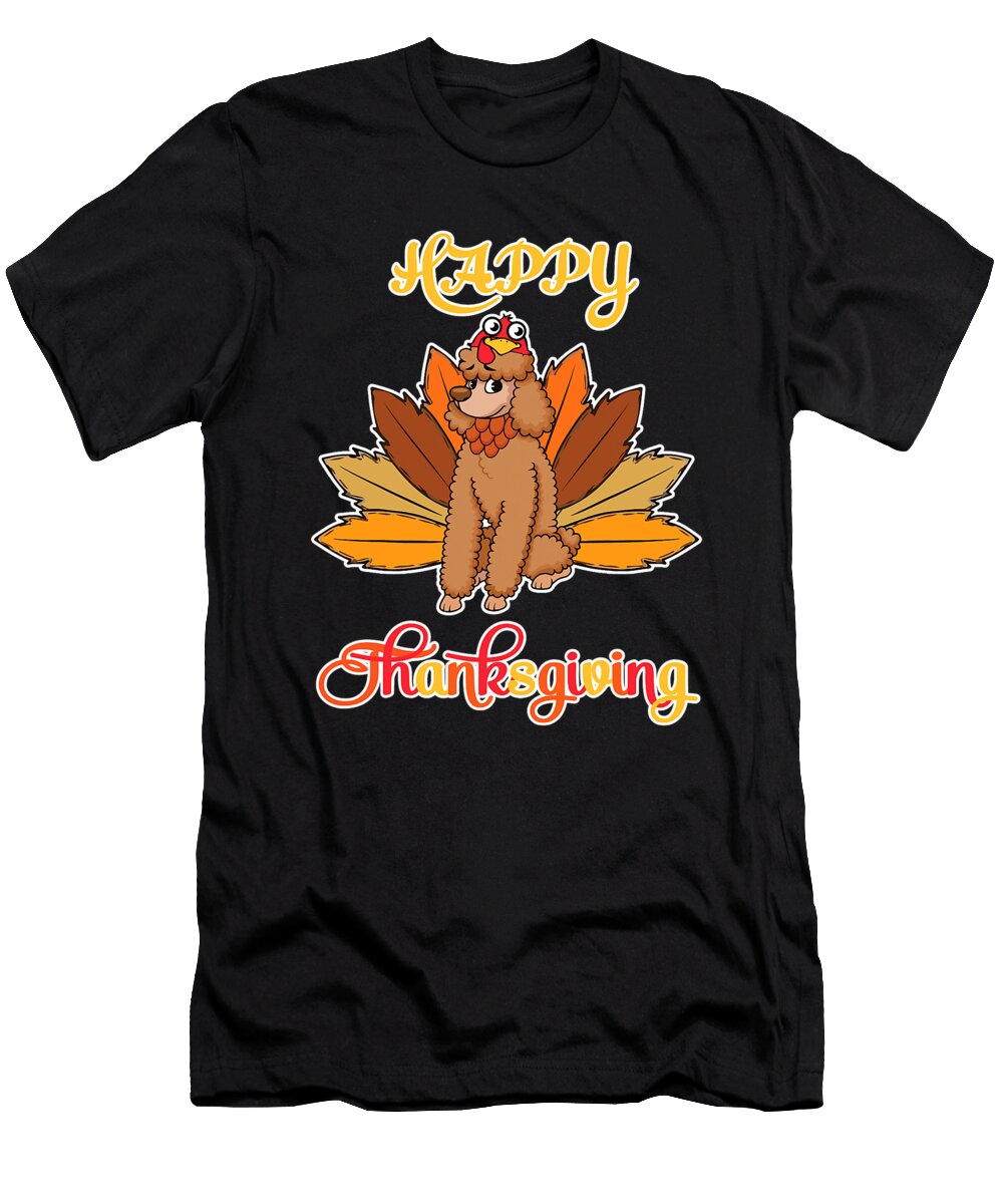 Turkey Pilgrim Riding Poodle Dog Happy Thanksgiving Dhbubble T-Shirt