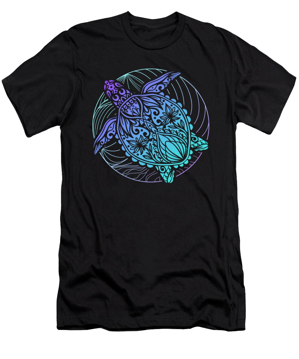 Turtle Mandala Diver Surfer Moon T-Shirt