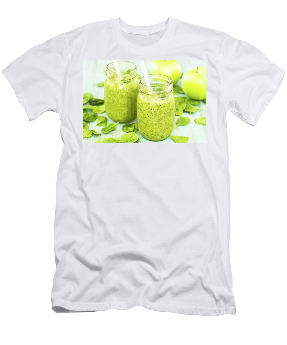 Two Green Vegetable and Fruit Smoothies with Spinach and Apples Carol Mellema T-Shirt