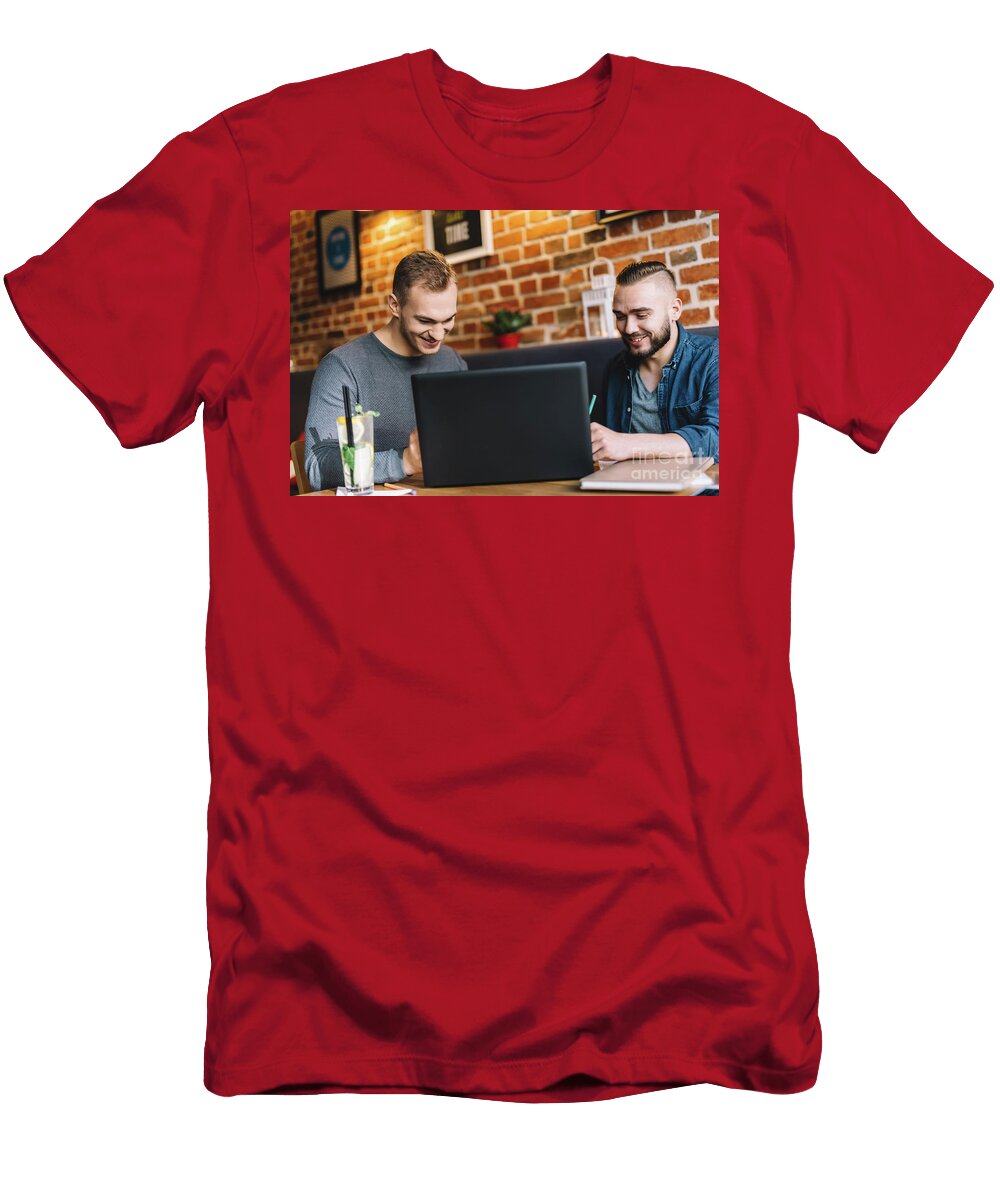 Two Happy Men with a Laptop and Notebook Michal Bednarek T-Shirt