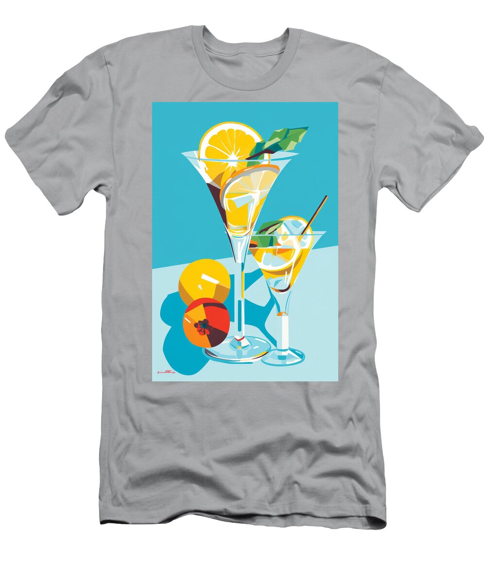 Two Refreshing Lemon Cocktails with a Blue Background Demirci Meka T-Shirt