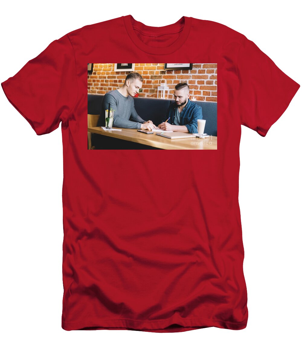 Two Young Men Sitting in a Cafe Discussing Michal Bednarek T-Shirt