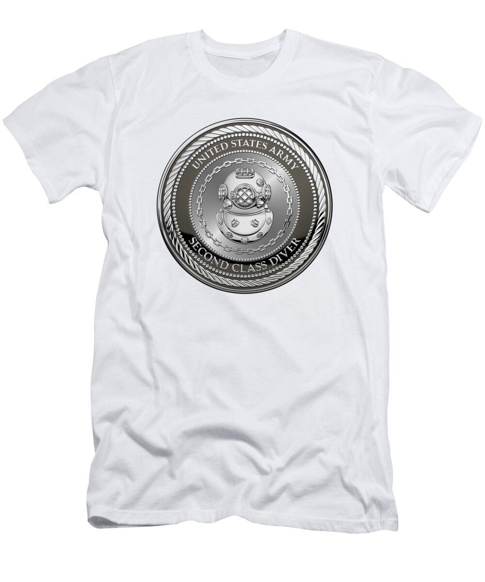 U S Army Engineer Divers Second Class Diver Badge Special Edition Over White Leather Serge Averbukh T-Shirt