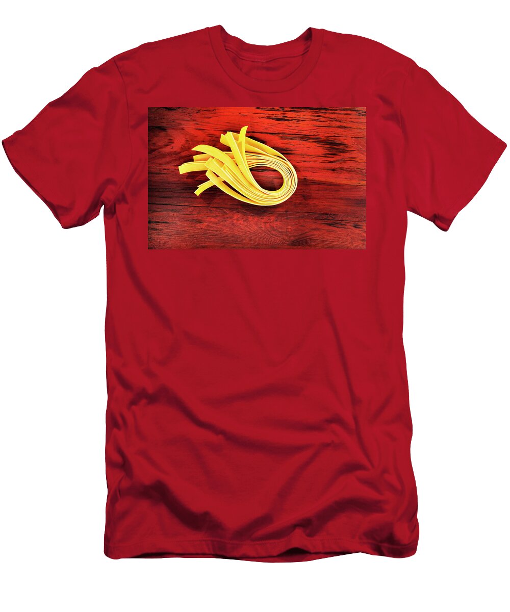 Uncooked Pappardelle Pasta on Wooden Background Vittoria Tempo T-Shirt