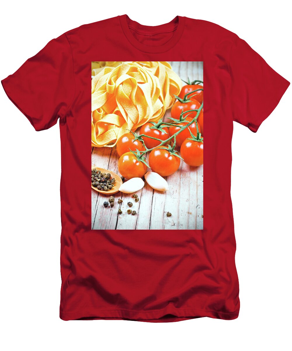 Uncooked Pasta Fresh Tomatoes and Spices Liss Art Studio T-Shirt