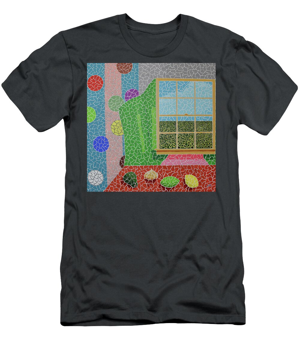 Une Ligne Un Citron Un Avacat Et Un Pau Dail En Regardantles Tournesols Par LA Fenetre Scott Tilghman T-Shirt