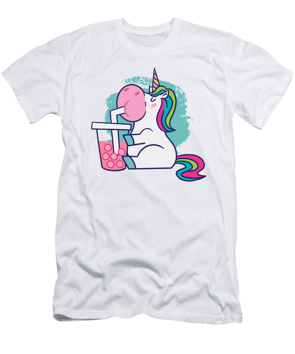 Unicorn Drinking Bubble Tea Colorful Boba Gifts Licensed Art T-Shirt