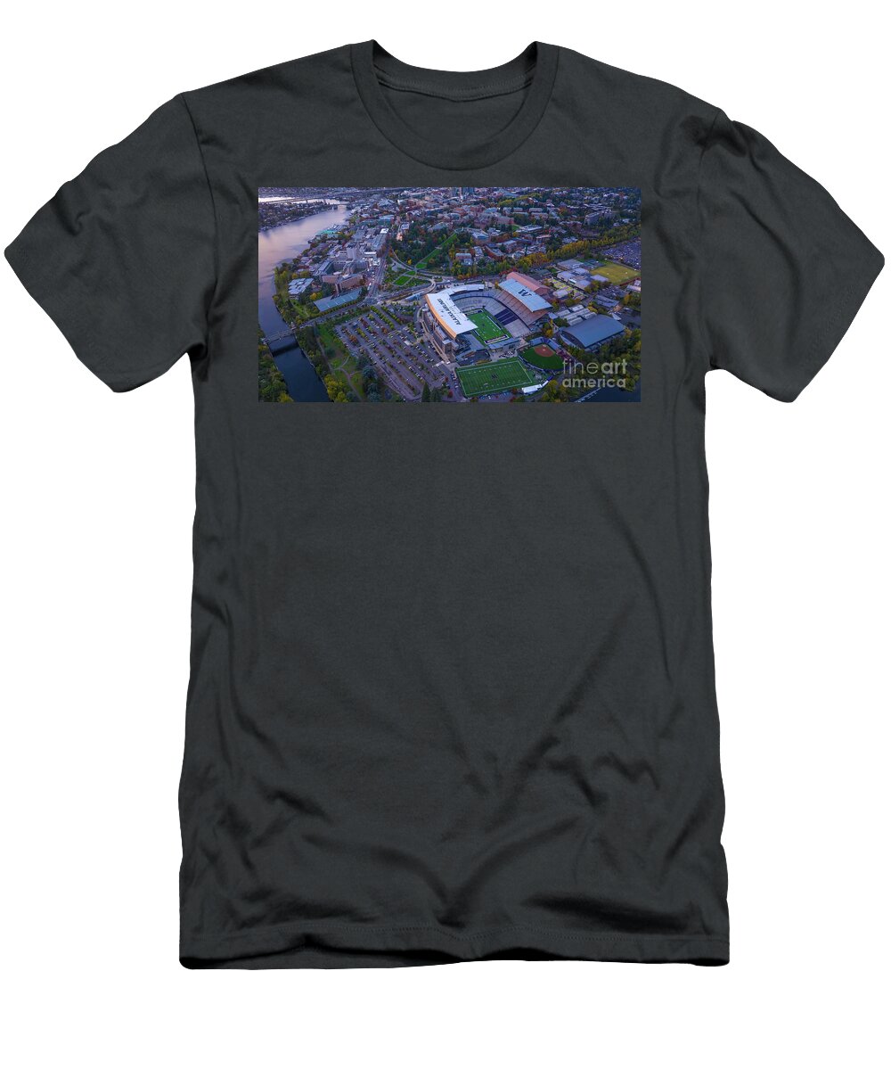 University of Washington Campus and Husky Stadium Mike Reid T-Shirt