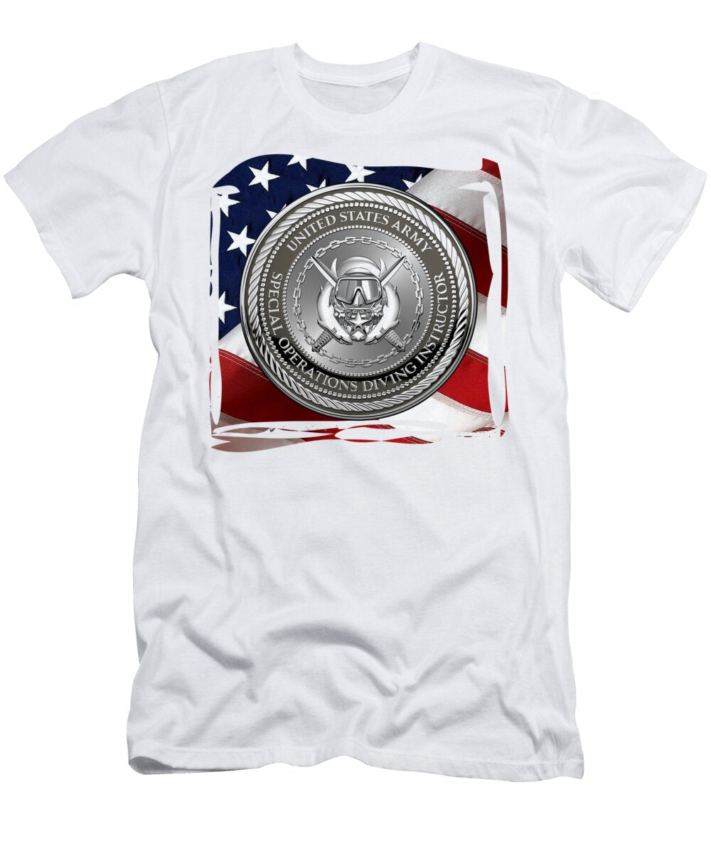 US Army Engineer Divers Special Operations Diving Instructor Badge Special Edition Over Flag Serge Averbukh T-Shirt