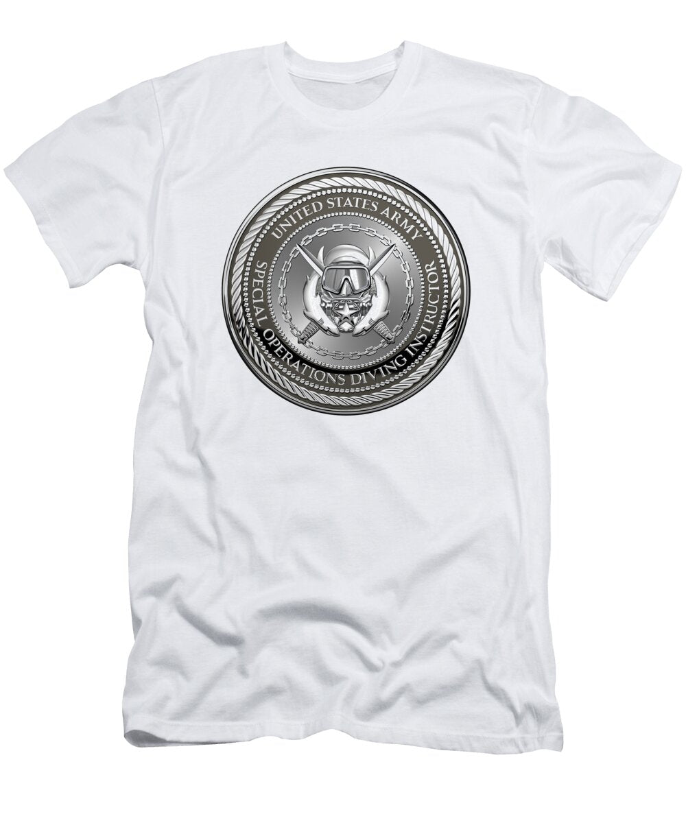 US Army Engineer Divers Special Operations Diving Instructor Badge Special Edition Over White Serge Averbukh T-Shirt