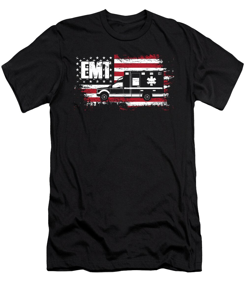 USA Flag Ambulance Emt Ems Doctor First Aid Paramedic Caduceus Gift Thomas Larch T-Shirt