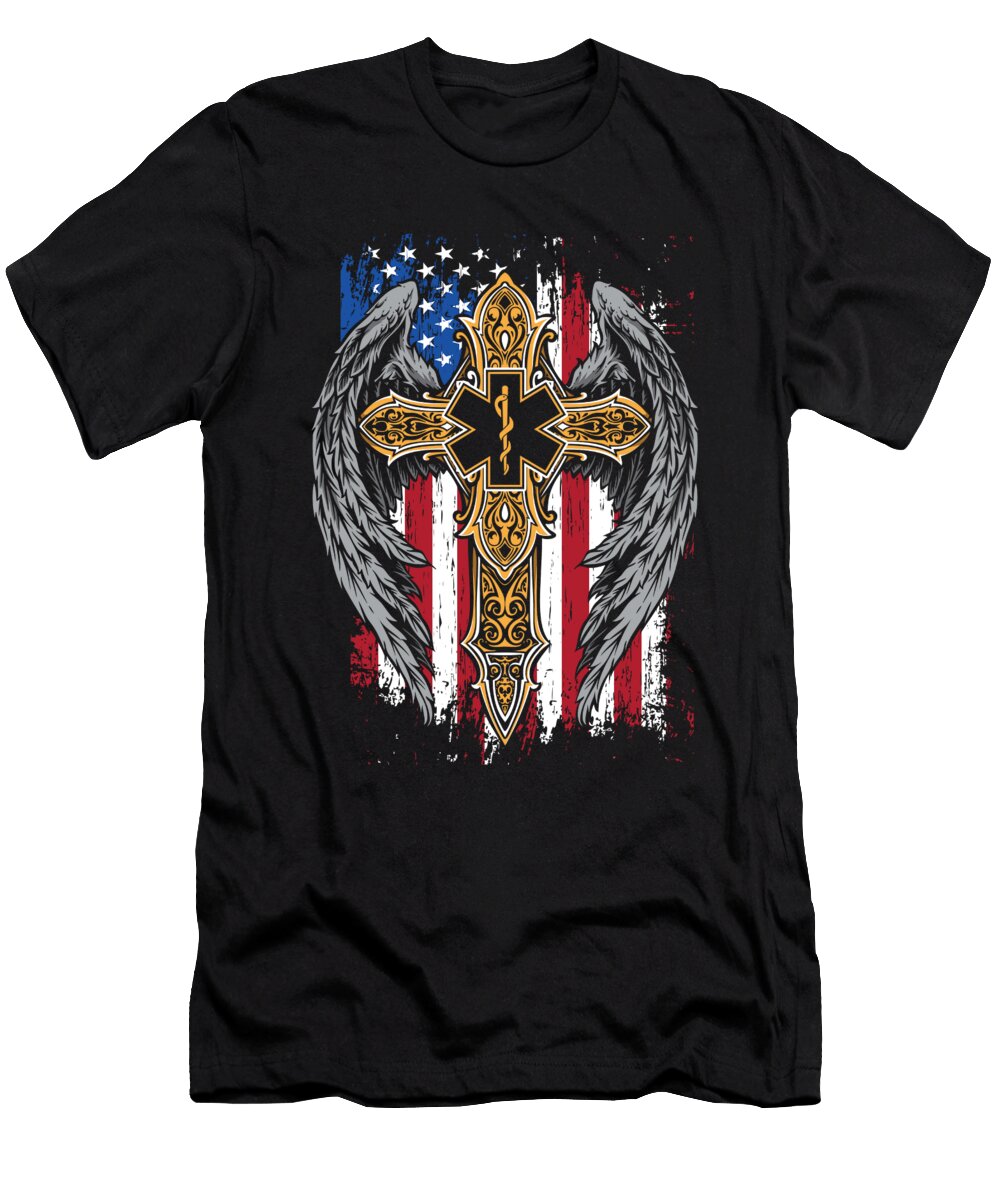 USA Flag Paramedic Caduceus Emt Ems Nurse Doctor Medicine Gift Thomas Larch T-Shirt