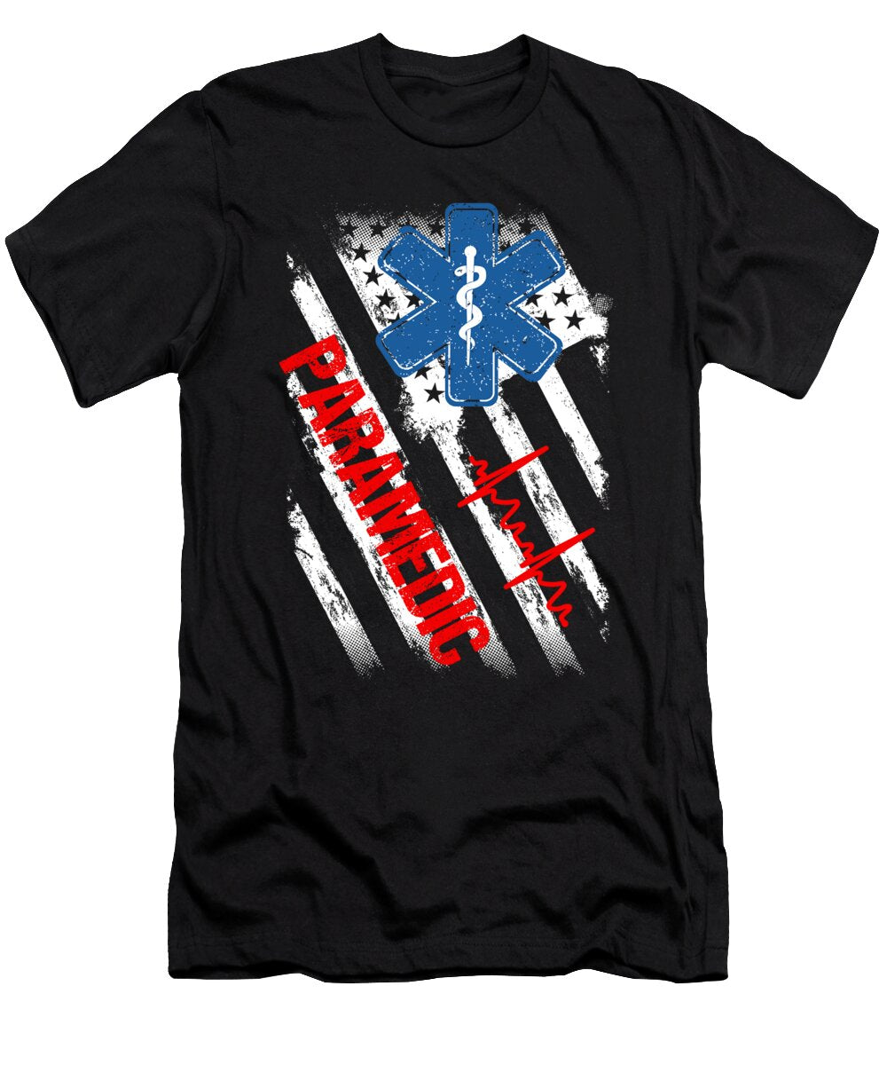 USA Flag Paramedic Paramedic Caduceus Nurse Emt Ems Ambulance Doctor Gift Thomas Larch T-Shirt
